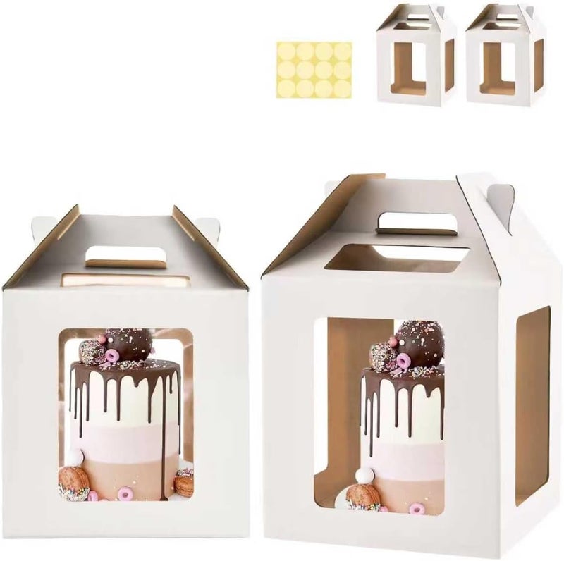 WINHPH Tall Cake Boxes 6 Windows with handle,10x10x10 Tall Cake Carrier, Tiered Cake Box, Square cake box,largeTake Out Transport Containers Ideal for 10" & 12" Tiered Cakes (2Pack-White) - Image 1